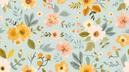 Colorful Flowers Pattern Floral Seamless Design, Vibrant Colors