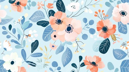 Colorful Flowers Pattern Floral Seamless Design, Vibrant Colors