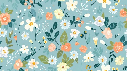 Elegant Spring Floral Pattern Design Vibrant Colors Leaves Nature