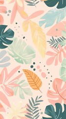 Simple flat illustration of botanical background in soft pastel colors