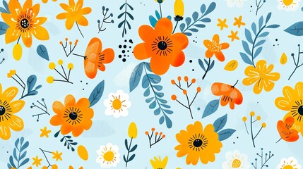 Obraz premium Pastel Floral Pattern With Botanical Elements Colorful Flowers Nature