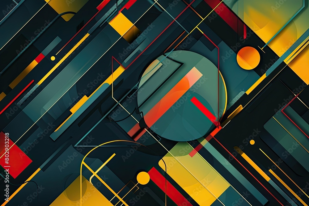 Aufkleber abstract background with colorful geometric shapes and lines, flat design style with vector graphics