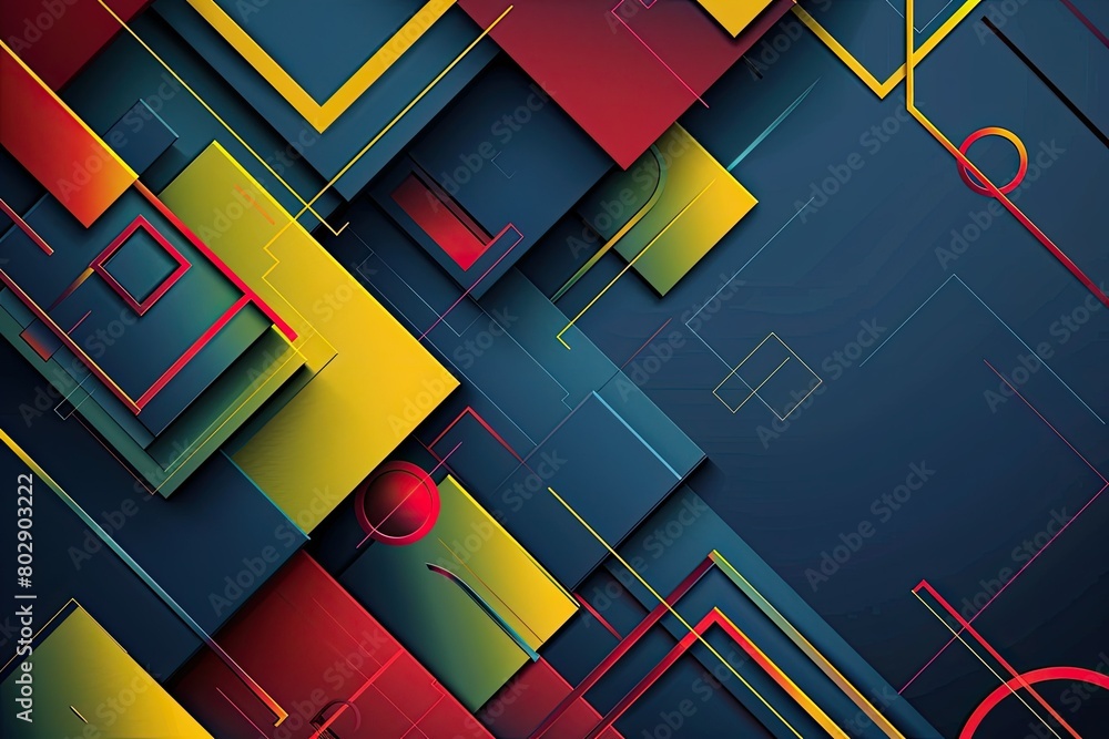 Poster abstract background with colorful geometric shapes and lines, flat design style with vector graphics