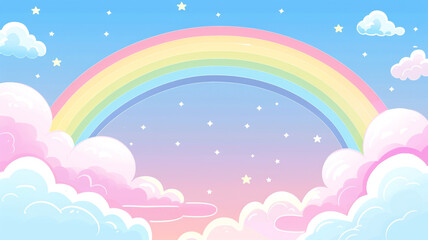 rainbow sky with clouds background in the style of pastel colors