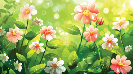Beautiful flowers on green background closeup Vector