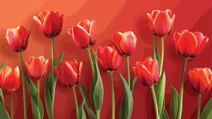 Beautiful fresh tulips on color background Vector style