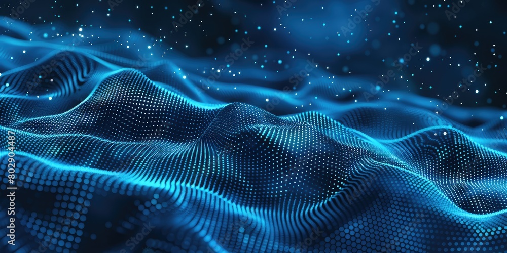 Poster abstract blue background with dots and lines, digital gradient pattern for design. abstract wavy lan