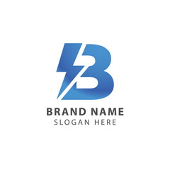 Letter B logo design with lighting thunderbolt