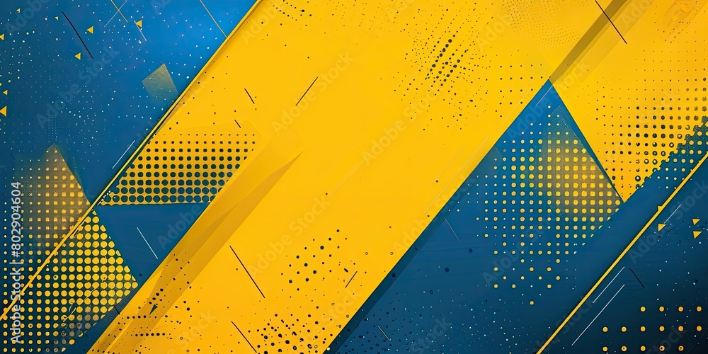 Aufkleber abstract yellow and blue background with triangle shapes, dots, and a halftone effect. modern vector