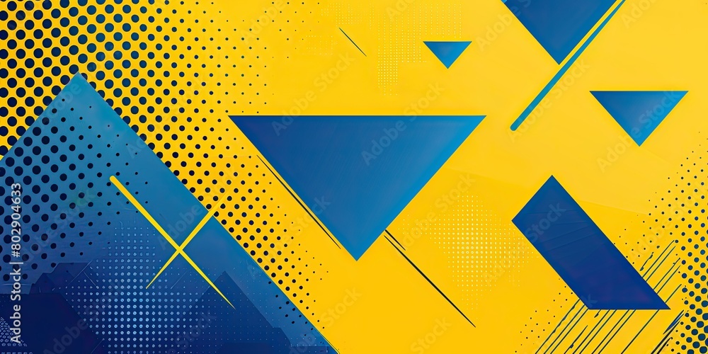 Aufkleber abstract yellow and blue background with triangle shapes, dots, and a halftone effect. modern vector