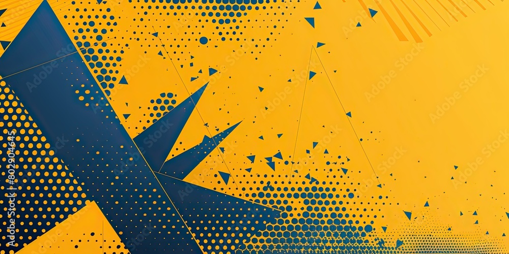 Aufkleber abstract yellow and blue background with triangle shapes, dots, and a halftone effect. modern vector