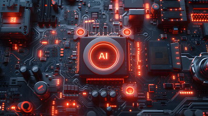 Photography photo, Free copy space for text, Ultra Realistic Picture, hight resolution, Realistic photograph of a Multiple aerial views of a top view of intricate modern technological computer AI, Art - Powered by Adobe