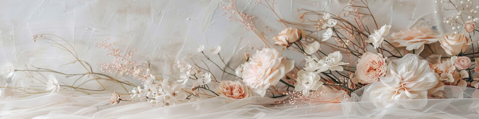 Delicate shades of blush and ivory dance across the canvas, intertwined with whispers of champagne...