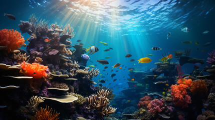 Naklejka na ściany i meble beautiful coral reef and mach fish