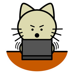 パソコンを使うネコ　上半身　イラスト