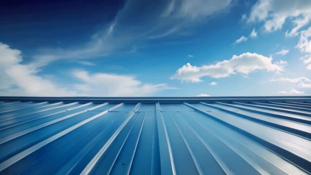 a Roof metal sheet with a blue sky with clouds.