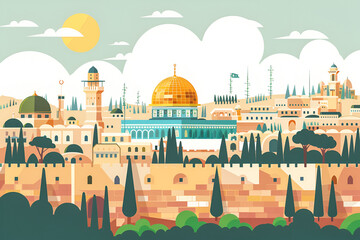 Jerusalem flat vector skyline illustration