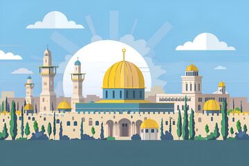 Jerusalem flat vector skyline illustration