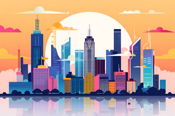 Melbourne flat vector skyline illustration