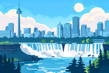 Niagara Falls Ontario flat vector skyline illustration