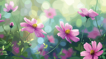 Fototapeta na wymiar Beautiful pink flowers blooming outdoors closeup Vector
