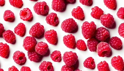 Raspberry raspberries, many angles and view side top front group pile heap isolated on transparent background cutout, PNG file. Mockup template for artwork graphic design  - obrazy, fototapety, plakaty