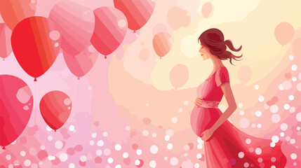 Beautiful pregnant woman with air balloons on color b