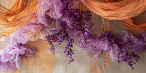 Cascading ribbons of lavender and saffron intertwine, infusing the scene with a sense of whimsy and enchantment."