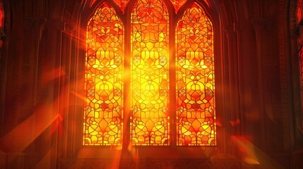 An enchanting image of an orange-colored stained glass window, its warm hues and intricate patterns casting a soft glow over the Orangemen's Day festivities.
