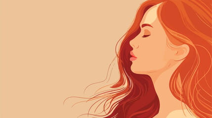 Beautiful redhead woman on beige background with spac