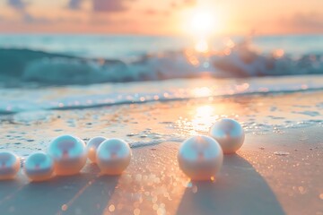 Pearlescent balls on a soft gradient of beach sunset