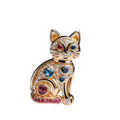 A close up of a cat brooch with colorful stones transparent background generative ai