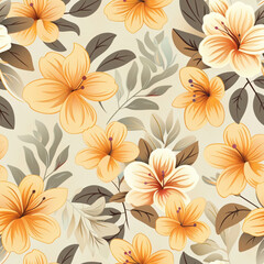 A colorful and whimsical floral summer pattern with various fruits and flowers