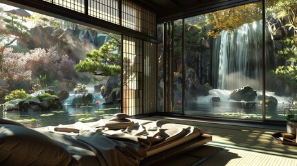 Zen Waterfall Garden Bedroom