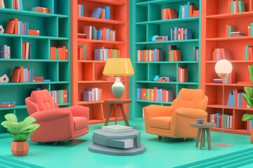 illustration of library interior design
