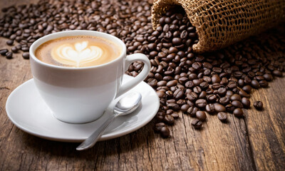 cup of coffee with beans