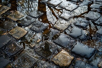 Rain-soaked cobblestones reflecting spring?? new life