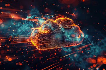 Abstract technology visualization depicting cloud computing concept, showcasing innovation and the future of digital data storage
