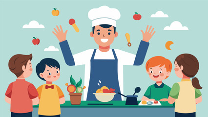 A person with autism leading a cooking class sharing their expertise on different cuisines and techniques as they prepare a delicious meal.. Vector illustration