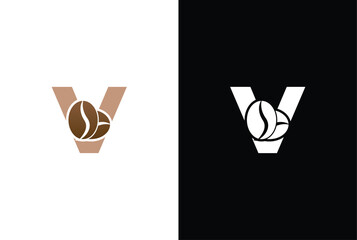Initial Letter V Coffee Logo Template. Letter V coffee shop icon, coffee brand, minimalist, modern Suitable for coffee shop logo template.