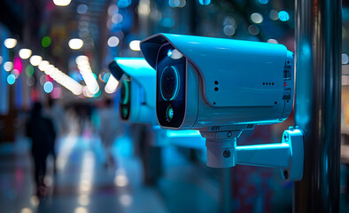 CCTV cameras are installed on the street to record events and prevent crimes.