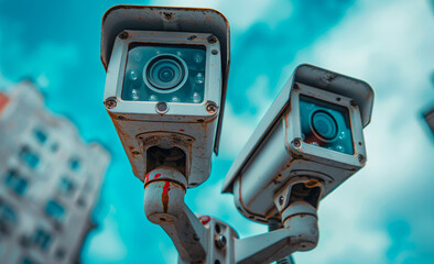 Two security cameras on pole