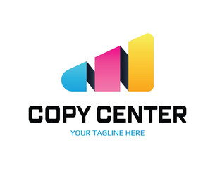 Copy center emblem. Digital print logo design template. Typography modern sign. Polygraphy and print factory. Express press and photocopy.
