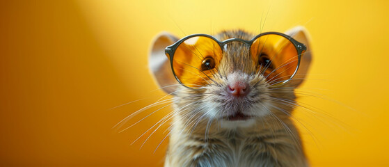 A mouse wearing sunglasses and looking at the camera