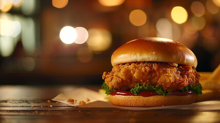 A dynamic shot of Chick-fil-A chicken sandwich being assembled with fresh ingredients.