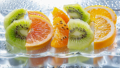 A plate of fruit with a kiwi and orange slices