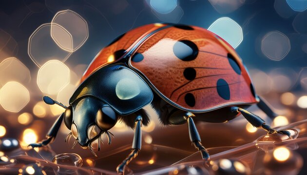 ladybug on wooden table , generated by AI