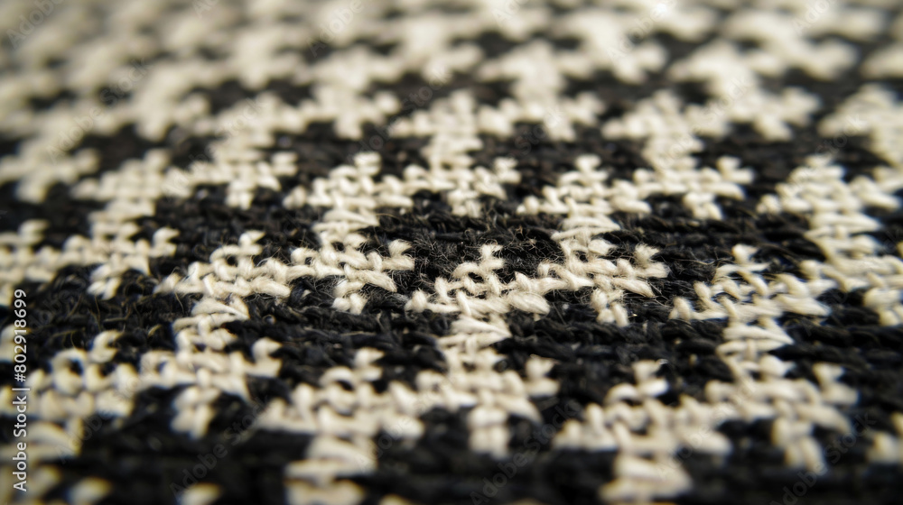 Poster Detailed macro shot highlighting the interlaced pattern of black and white threads in fabric
