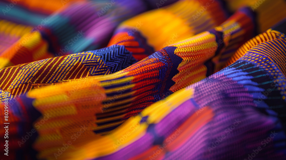 Poster macro shot of colorful, intricately woven fabric showcasing patterns and texture