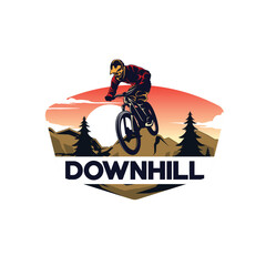 Downhill biker championship vintage logo illustration vector
